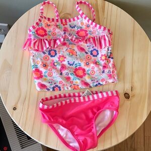wonder nation Pink Floral Tankini with Hot Pink Bottoms